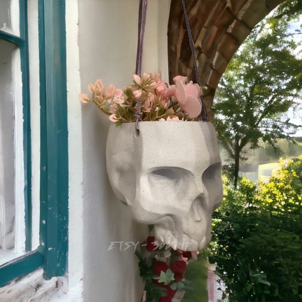 Hanging Skull Planter | Succulent Plant Pot | Gothic Flower Vase | Trendy Home Garden Decorations | Fall, Autumn, Halloween, Spooky Gift