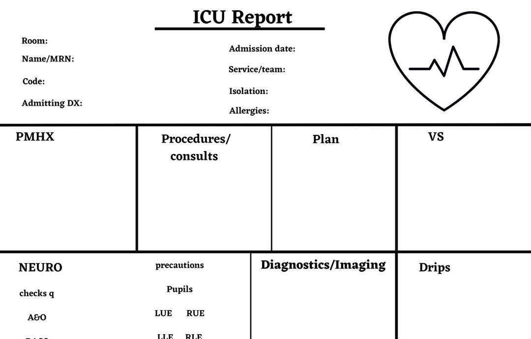 ICU Nurse Report Sheet Etsy