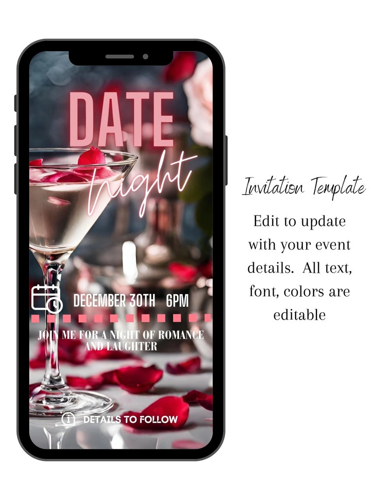 Date Night Digital Invitation Template Rose Cocktail Hour Editable Date Night Digital Invitation Template Rose Cocktail Hour Editable