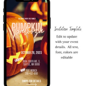 Halloween Party Digital Invitation Template, Pumpkin Palooza Invite, Editable, Invitation Template, Itinerary Template, Costume Ideas