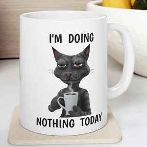 Smug Cat Sipping Coffee - Great Gift For Cat Lovers - Ceramic Mug  11oz