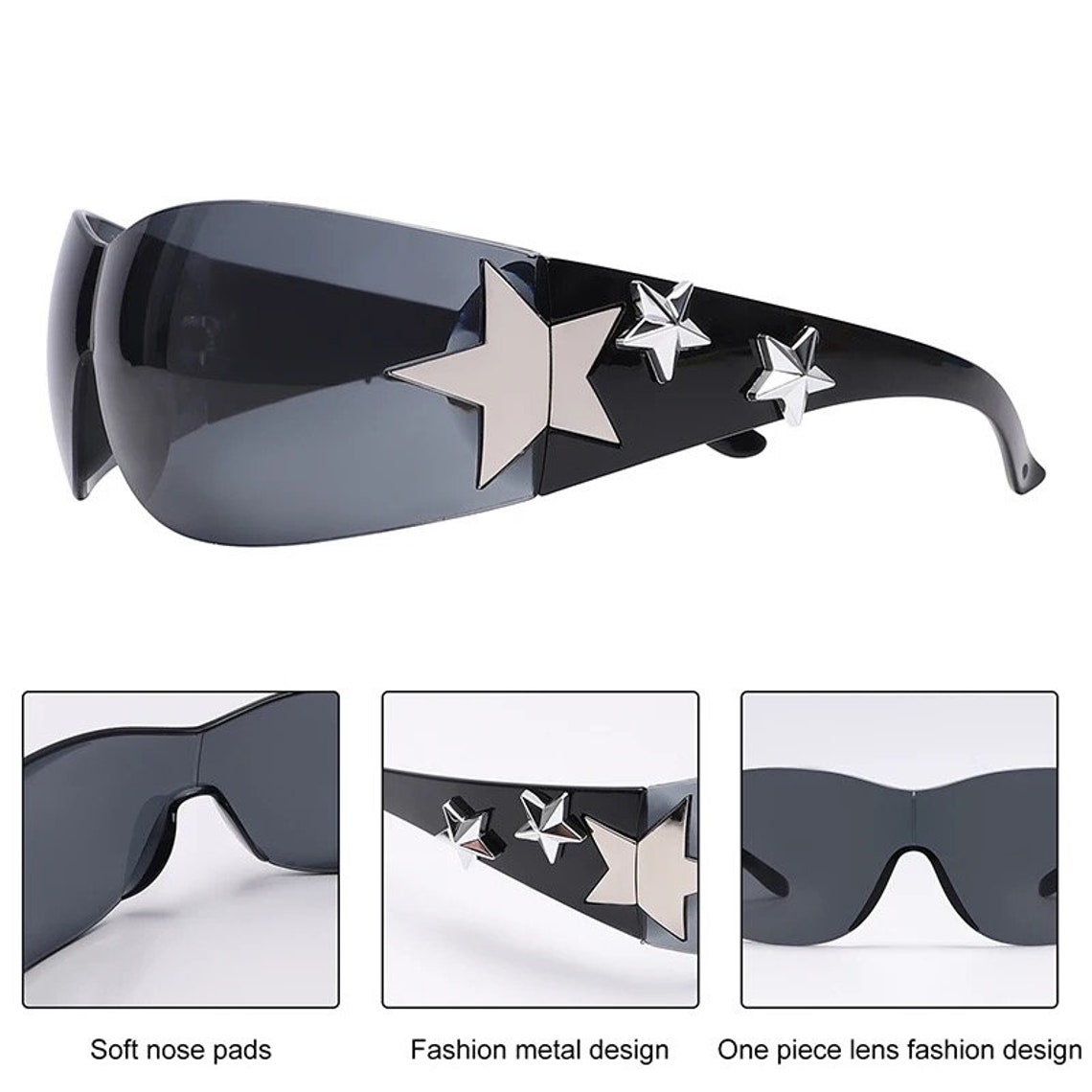 Glasses With Star Cyber Y2k Sunglasses Grunge Glasses Acubi Etsy