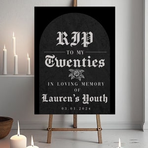 Rest In Peace 20s Birthday Sign RIP 20s Party Welcome Sign In Loving Memory Custom Birthday Celebration Sign RIP Twenties Funny Welcome Sign