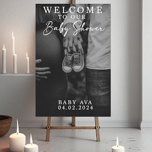 Baby Shower Welcome Sign With Photo Custom Photo Baby Shower Welcome Sign Baby Shower Party Welcome Sign Elegant Sign for Baby Shower