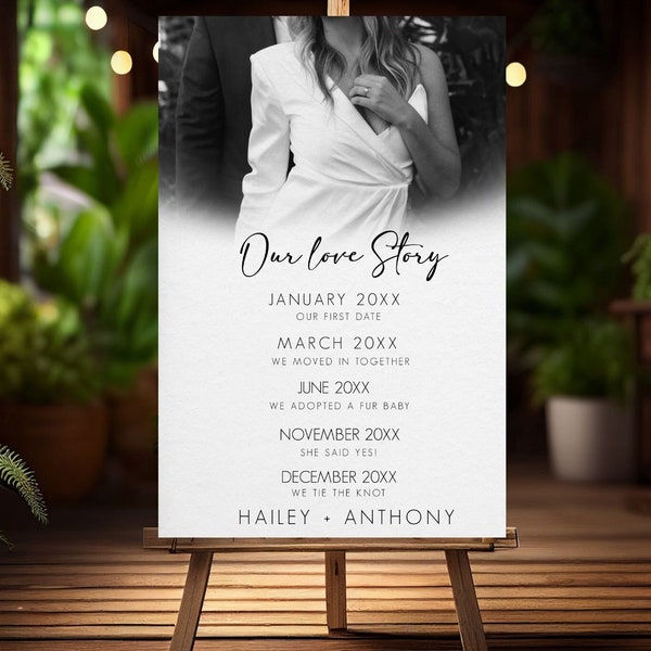 Our Love Story Wedding Sign With Photo Custom Photo Welcome Sign Wedding Party Personalized Welcome Sign Elegant Sign Wedding Decor Photo