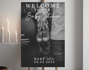 Baby Shower Welcome Sign With Photo Custom Photo Baby Shower Welcome Sign Baby Shower Party Welcome Sign Elegant Sign for Baby Shower