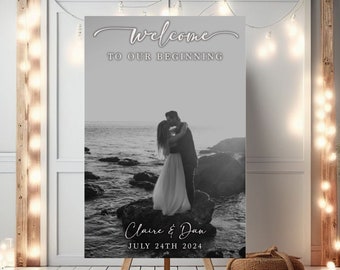 Welcome To Our Beginning Welcome Sign Custom Photo Wedding Welcome Sign Personalized Welcome Sign Elegant Wedding Entrance Sign Personalized