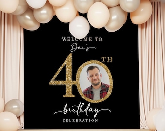Tapiz de bienvenida para fiesta de cumpleaños número 40 personalizado, letrero de fondo para fiesta de cumpleaños número 40, decoración de pared personalizada para fiesta de cumpleaños número 40