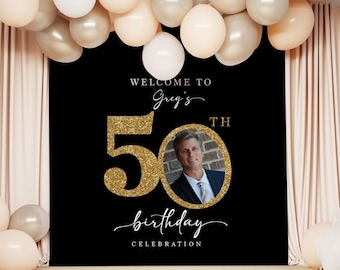Custom 50th Birthday Backdrop Welcome Party Tapestry 50th Birthday Party Backdrop Sign for 50th Birthday Party Wall Decoration Personalized