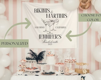 Bikinis and Martinis Bachelorette Party Custom Backdrop Bachelorette Destination Backdrop Bachleorette Sign Decoration Bachelorette Backdrop