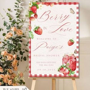 Berry In Love Bridal Shower Welcome Sign Custom Bridal Shower Sign Bridal Shower Party Sign Elegant Welcome Sign Berry Bridal Shower Decor