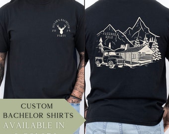 Bachelor Party Shirt Cabin Line Drawing Custom Bachelor Party Tshirt Outdoor Bachelor Shirt Personalized Camping Bachelor Tee Groomsman Gift