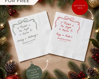 Twas The Night Before Custom Napkins | Christmas Wedding Napkins | Personalized Rehearsal Dinner | Welcome Party Cocktail Napkins