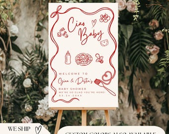 Ciao Baby Welcome Sign | Whimsical Italian Baby Shower Sign | Custom Baby Shower Decor | Hand-Drawn Gender Reveal Party Sign