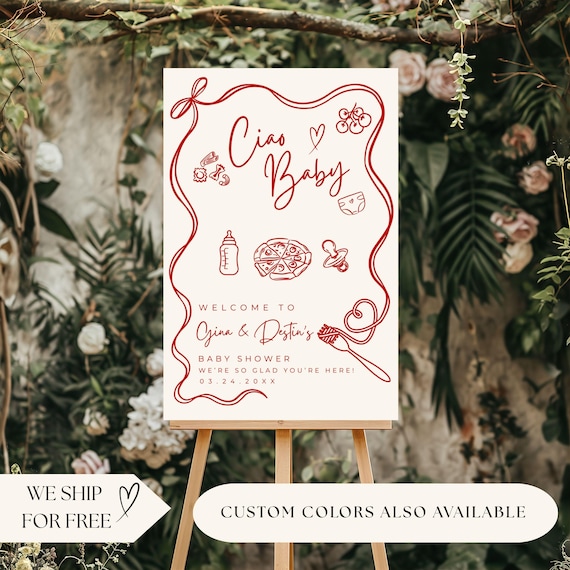 Ciao Baby Welcome Sign | Whimsical Italian Baby Shower Sign | Custom Baby Shower Decor | Hand-Drawn Gender Reveal Party Sign
