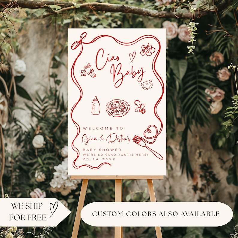 Ciao Baby Welcome Sign | Whimsical Italian Baby Shower Sign | Custom Baby Shower Decor | Hand-Drawn Gender Reveal Party Sign