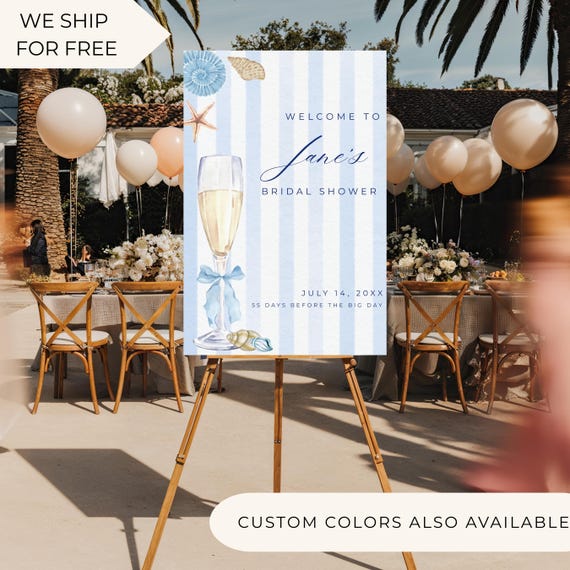 Coastal Bridal Shower Welcome Sign | Seashells & Wedding Bells | Champagne Beach Theme Bridal Shower Decor  | Bow Bridal Entrance Sign