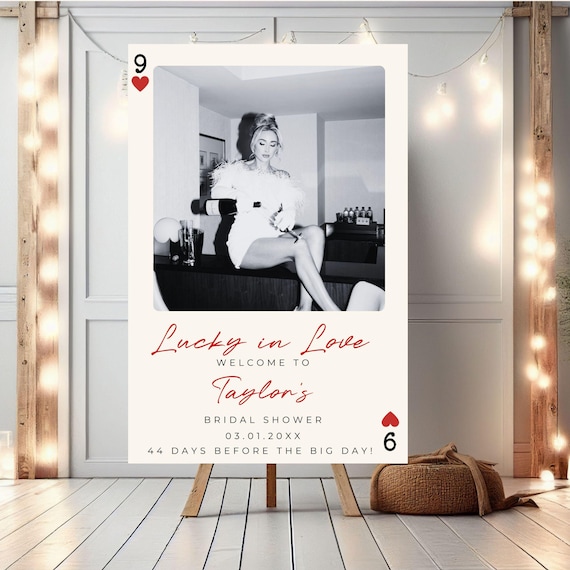 Lucky In Love Bridal Shower Welcome Sign With Photo Custom Vegas Bridal Shower Sign Future Mrs Bridal Shower Party Sign Bridal Shower Decor