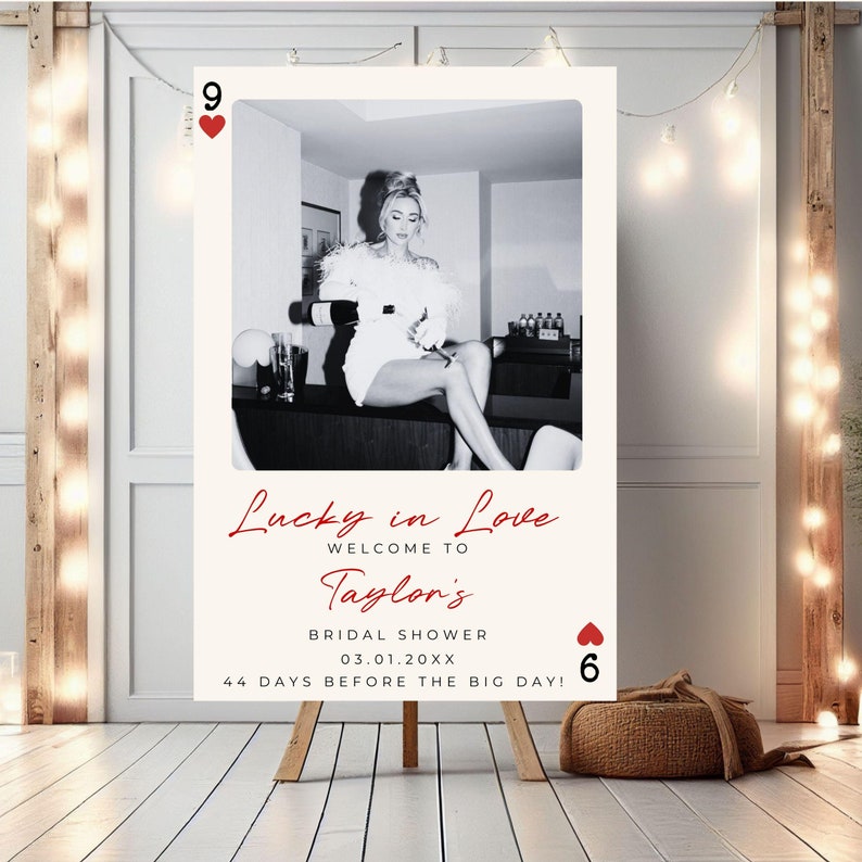 Lucky In Love Bridal Shower Welcome Sign With Photo Custom Vegas Bridal Shower Sign Future Mrs Bridal Shower Party Sign Bridal Shower Decor