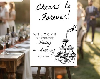 Cheers to Forever Hand Drawn Welcome Sign for Wedding | Personalized Wedding Entrance Sign | Minimalist Wedding Decor | Custom Wedding Sign