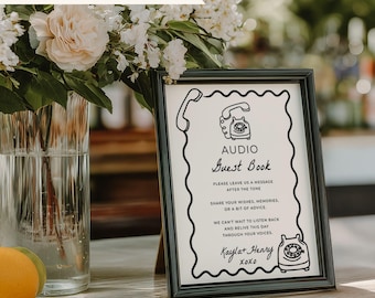 Audio Guest Book Sign | Hand Drawn Wedding Table Sign | Voice Message Guestbook Sign | Wedding Reception Decor | Vintage Phone Sign