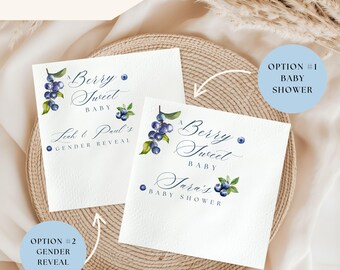 A Sweet Baby Baby Shower Custom Napkins Personalized Gender Reveal Napkin Blueberry Baby Shower Cocktail Napkins Custom Baby Shower Decor