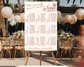 Te hemos reservado un asiento / Letrero de plano de asientos para bodas dibujado a mano / Decoración elegante para recepciones, cenas de compromiso y de ensayo