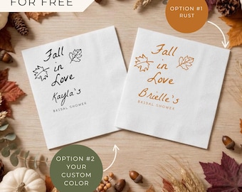 Fall in Love Bridal Shower Napkins | Fall Bridal Shower Napkins | Hand Drawn Cocktail Napkins | Bridal Shower Decor | Autumn Wedding Party