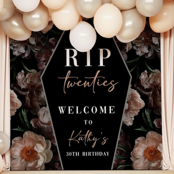 RIP 20s Birthday Backdrop Welcome Party Tapestry 30th Birthday Party Backdrop for Rest In Peace 20's Custom Birthday Party Wall Decoration