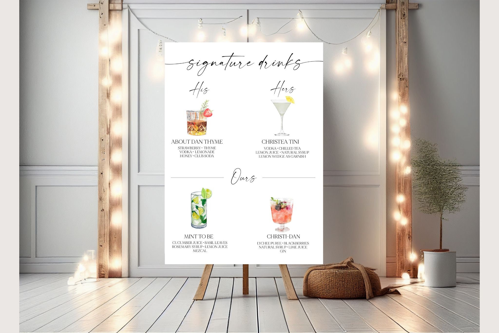 Signature Drink Menu Custom Signs for Weddings Customized Cocktail Sign ...