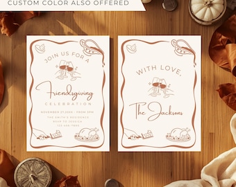 Personalized Friendsgiving Invitation | Hand Drawn Thanksgiving Dinner Invite | Fall Dinner Party Invitation | Thanksgiving Gathering Invite