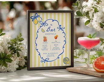 Ciao to My Twenties Signature Cocktail Sign | Hand Drawn Italian Theme 30th Birthday Decor | Lemon Party Theme | Amalfi Coast Bar Menu