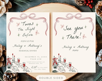 Twas The Night Before Rehearsal Dinner Invitation | Hand Drawn Christmas Wedding Invite | Personalized Rehearsal Dinner Invitation