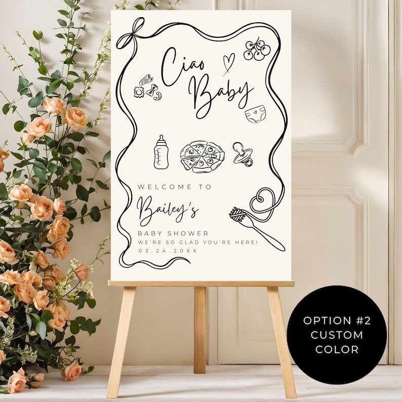 Ciao Baby Welcome Sign | Whimsical Italian Baby Shower Sign | Custom Baby Shower Decor | Hand-Drawn Gender Reveal Party Sign