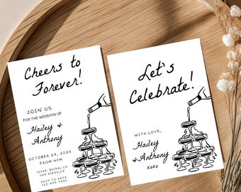 Elegant Hand Drawn Wedding  Invitation | Custom Wedding Invite | Personalized Wedding Invite | Engagement Party Invites | Digital or Printed