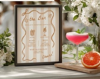 Personalized Fall Coffee Bar & Cocktail Bar Sign | Hand Drawn Striped Bar Sign | Autumn Coffee Station Decor | Signature Cocktail Bar