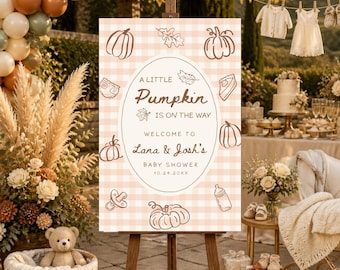 A Little Pumpkin Is On The Way Welcome Sign | Hand Drawn Fall Baby Shower Sign | Custom Baby Shower Decor | Pumpkin Gender Reveal Decoration