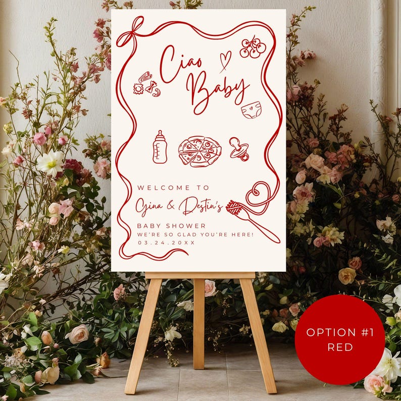 Ciao Baby Welcome Sign | Whimsical Italian Baby Shower Sign | Custom Baby Shower Decor | Hand-Drawn Gender Reveal Party Sign