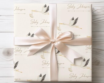 Stork Personalized Baby Shower Gift Wrapping Paper Baby Shower Wrapping Paper with Name Customized Wrapping Paper Baby Shower Gift Wrap