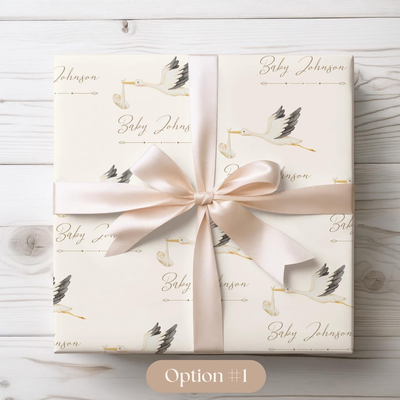 Stork Personalized Baby Shower Gift Wrapping Paper Baby Shower Wrapping Paper with Name Customized Wrapping Paper Baby Shower Gift Wrap