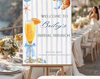 Coastal Bridal Shower Welcome Sign | Beach Bridal Shower Decor | Champagne Brunch Welcome Sign | Bow Bridal Shower Sign | Beach Brunch decor