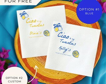 Ciao to My Twenties Cocktail Napkins | Hand Drawn Italian Theme 30th Birthday Decor | Lemon Party Theme | Amalfi Coast Party Decor