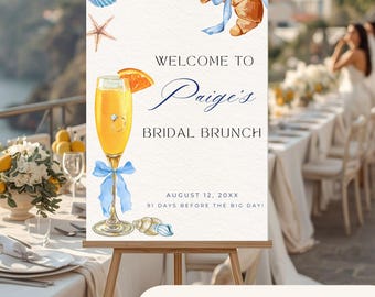Coastal Bridal Shower Welcome Sign | Beach Bridal Shower Decor | Champagne Brunch Welcome Sign | Bow Bridal Shower Sign | Beach Brunch decor