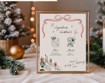 Twas The Night Before Christmas Wedding Bar Sign | Personalized Hand Drawn Signature Drinks Menu | Custom Cocktail Sign | Wedding Bar Menu