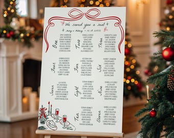 We Saved You a Seat | Christmas Theme Hand Drawn Wedding Seating Chart Sign | Elegant Reception, Engagement & Rehearsal Dinner Decor