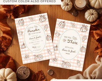Fall in Love Bridal Shower Invitations | Digital & Printed Invite | Fall Bridal Shower Invite | Hand Drawn Striped Autumn Invitation