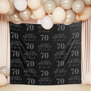 May include: Black backdrop with a repeating pattern of the number 70 and the text "Happy Birthday Richard".