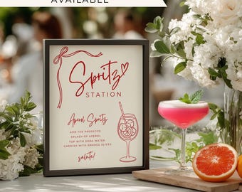 Bow Spritz Bar Sign | Custom Spritz Station Sign | Italian Bridal Shower Decor | Hand Drawn Cocktail Bar Sign