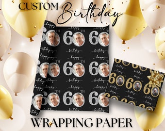 Custom 60th Birthday Wrapping Paper 60th Birthday Gift Wrap for 60th Birthday Personalized Any Birthday Present Wrapping Paper Birthday Gift