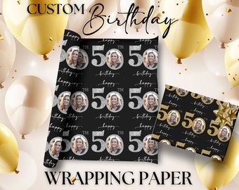 Custom 50th Birthday Wrapping Paper 50th Birthday Gift Wrap for 50th Birthday Personalized Any Birthday Present Wrapping Paper Birthday Gift